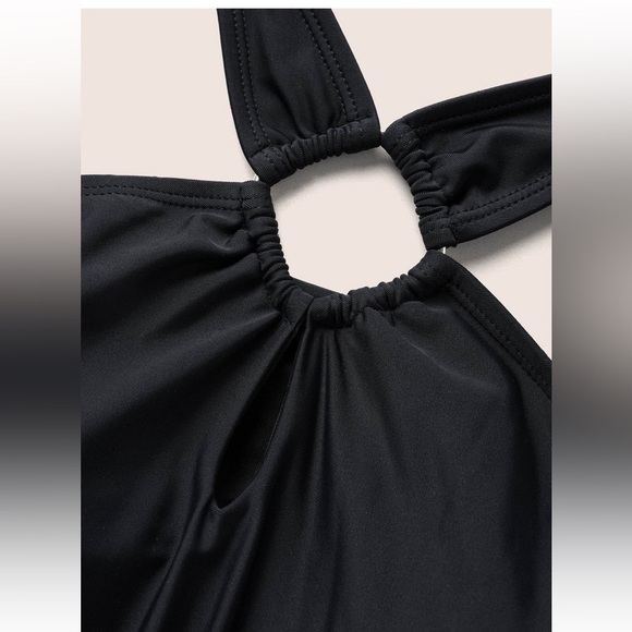 BloomChic Plus Size Plain Cut Out Split Side Swim Dress - Picture 4 of 7